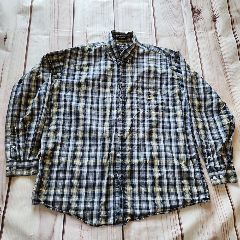 Cinch Western Plaid Long Sleeve Shirt Grey Black Yellow White | Men's Size XL - Picture 2 of 6